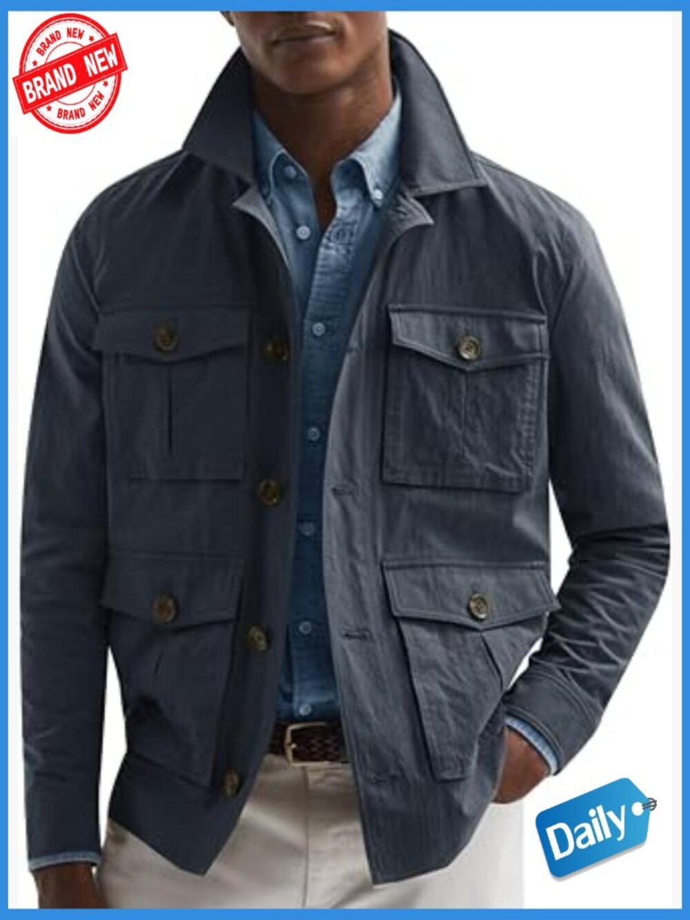 Lightweight Safari Jacket Casual Button Up Windproof Work Coat with Pockets